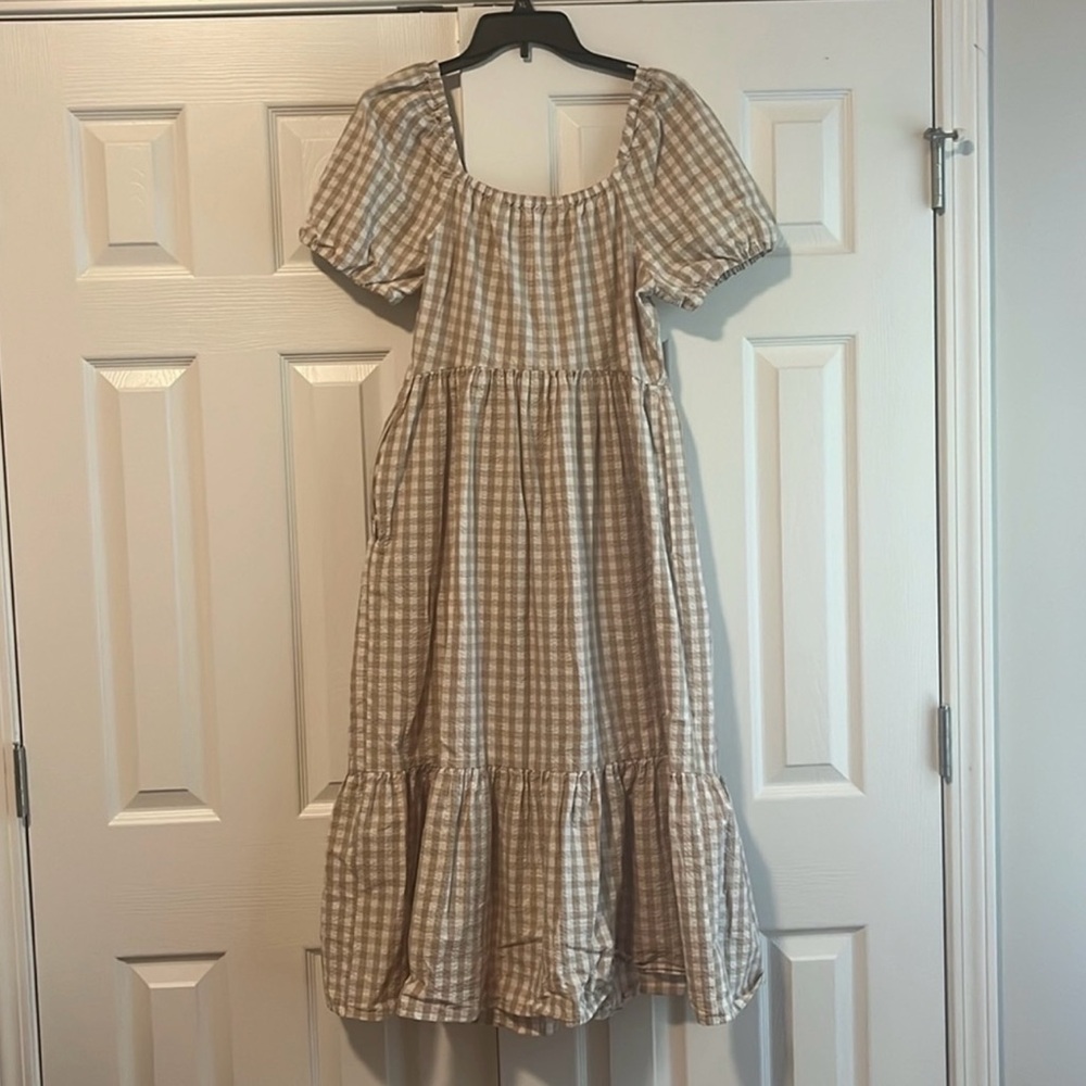 Gingham Puff Sleeve Midi Dress